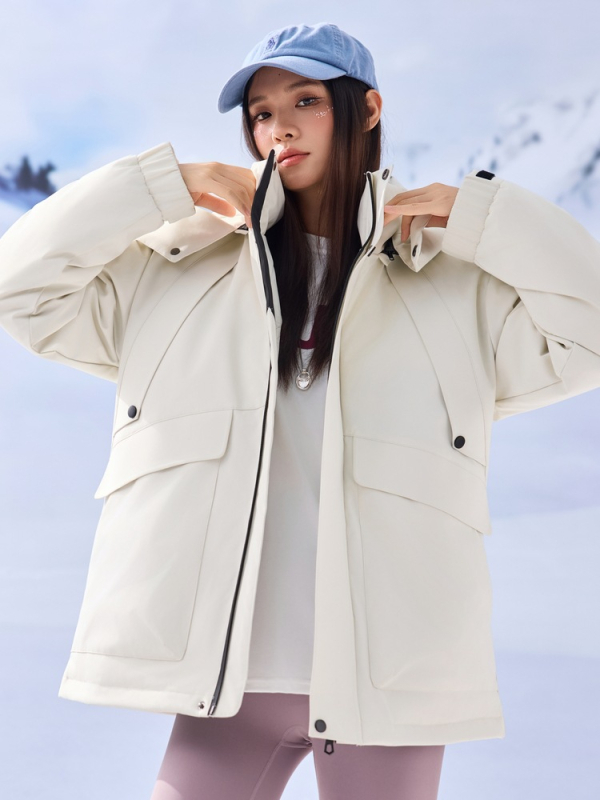 Téli pehelykabát - extrém hideg elleni védelem (-30°C-tól -15°C-ig) - kapucnival - fehér kacsa tolltöltet 86–90% - szélálló