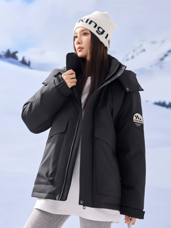 Téli pehelykabát - extrém hideg elleni védelem (-30°C-tól -15°C-ig) - kapucnival - fehér kacsa tolltöltet 86–90% - szélálló