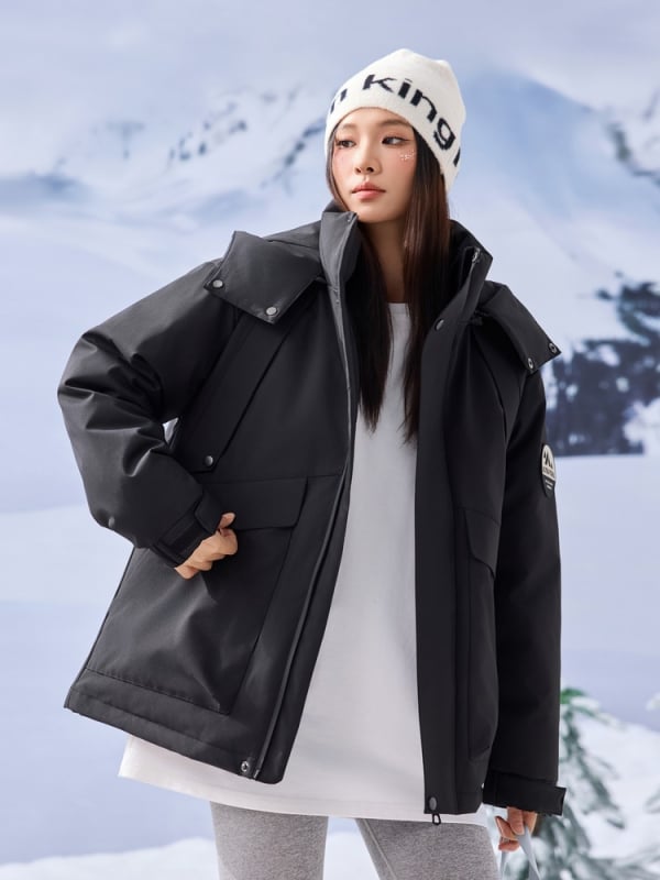 Téli pehelykabát - extrém hideg elleni védelem (-30°C-tól -15°C-ig) - kapucnival - fehér kacsa tolltöltet 86–90% - szélálló