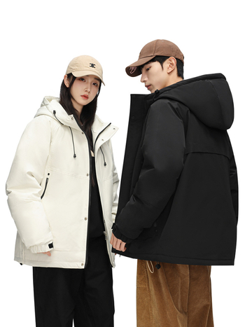 Muška zimska jakna s kapuljom, otporna na vjetar i hladnoću, punjena bijelim patkim perjem 90%+, gustoća punjenja 600, vanjski i podstava od poliestera, jednobojna, streetwear stil