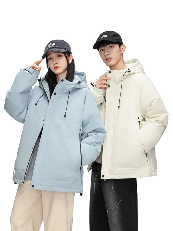 Muška zimska jakna s kapuljom, otporna na vjetar i hladnoću, punjena bijelim patkim perjem 90%+, gustoća punjenja 600, vanjski i podstava od poliestera, jednobojna, streetwear stil