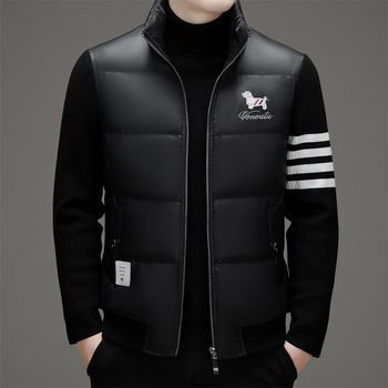 Férfi down dzseki koreai stílusban, fehér ludpúppal töltve, vastag meleg, álló gallér és zipzár, lélegző és szélálló téli kabát