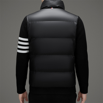 Férfi down dzseki koreai stílusban, fehér ludpúppal töltve, vastag meleg, álló gallér és zipzár, lélegző és szélálló téli kabát