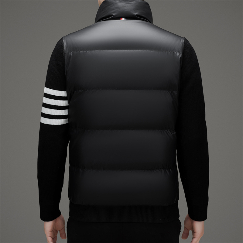 Férfi down dzseki koreai stílusban, fehér ludpúppal töltve, vastag meleg, álló gallér és zipzár, lélegző és szélálló téli kabát