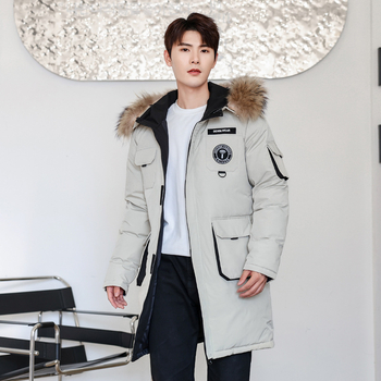 Férfi téli kapucnis tollkabát — töltet: fehér kacadown; kasmírtartalom: 86–90%; pelyhek sűrűsége: 650