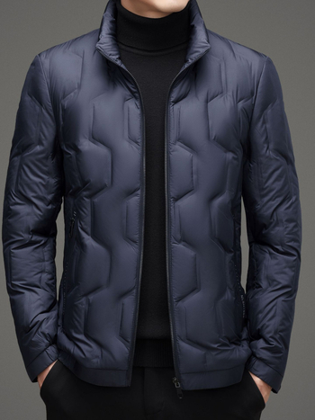 Geacă de iarnă ușoară pentru bărbați, cu puf de rață, umplutură 86–90%, impermeabilă, guler înălțat și fermoar