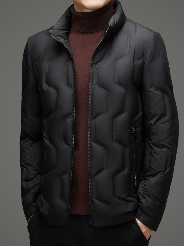 Geacă de iarnă ușoară pentru bărbați, cu puf de rață, umplutură 86–90%, impermeabilă, guler înălțat și fermoar