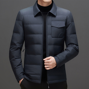 Férfi téli dzseki tollal, kapucnival, könnyű, töltet: fehér kacsa toll, fő anyag: polipropilén rost