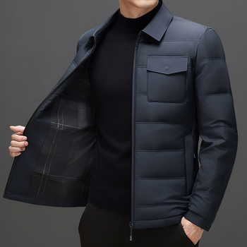 Férfi téli dzseki tollal, kapucnival, könnyű, töltet: fehér kacsa toll, fő anyag: polipropilén rost