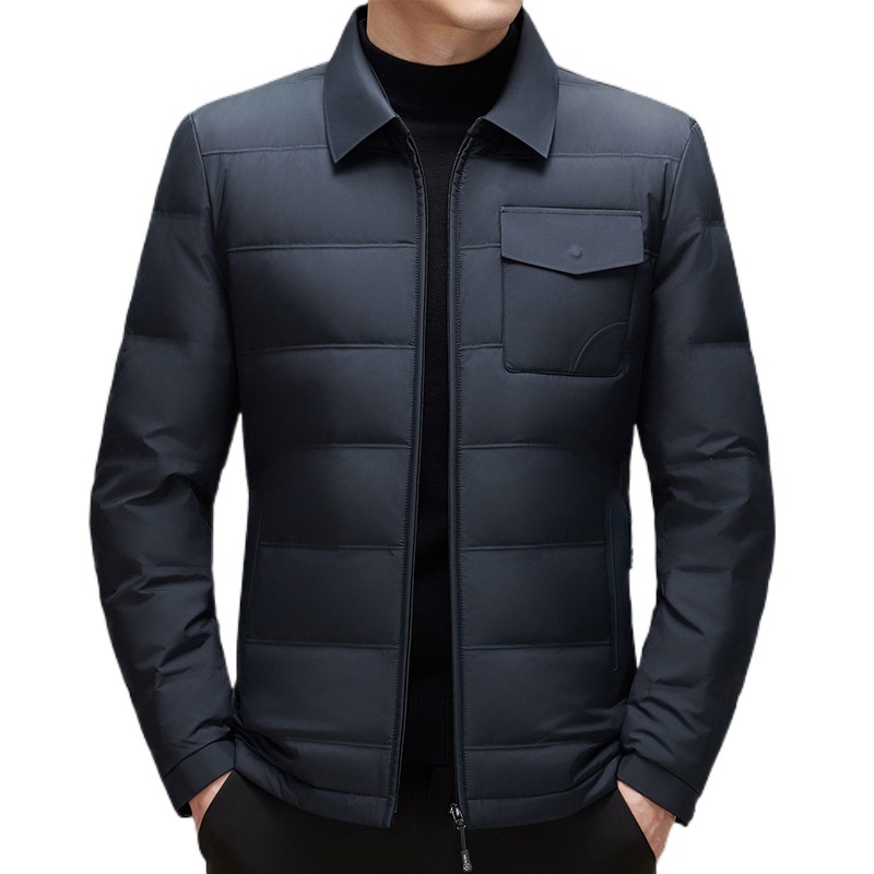 Férfi téli dzseki tollal, kapucnival, könnyű, töltet: fehér kacsa toll, fő anyag: polipropilén rost