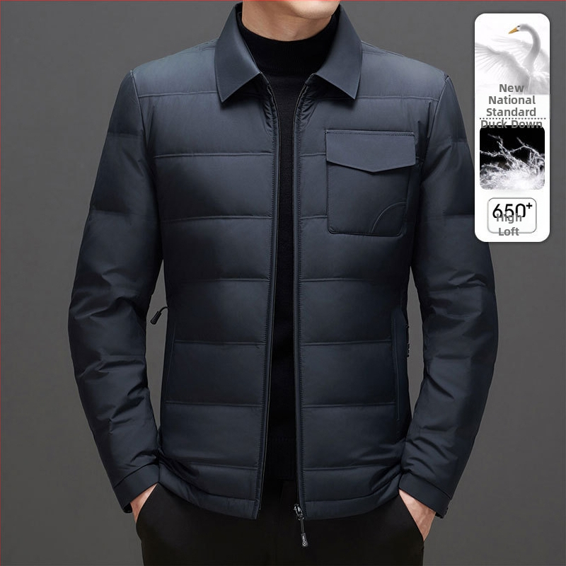 Férfi téli dzseki tollal, kapucnival, könnyű, töltet: fehér kacsa toll, fő anyag: polipropilén rost