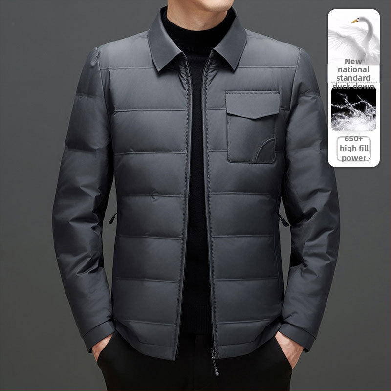 Férfi téli dzseki tollal, kapucnival, könnyű, töltet: fehér kacsa toll, fő anyag: polipropilén rost