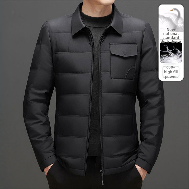 Férfi téli dzseki tollal, kapucnival, könnyű, töltet: fehér kacsa toll, fő anyag: polipropilén rost