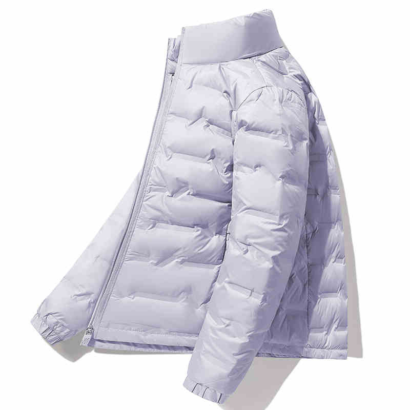 Geacă de puf unisex cu glugă, umplutură din puf de rață alb, 86–90% puf, impermeabilă și rezistentă la vânt, potrivită pentru -20°C până la -5°C.