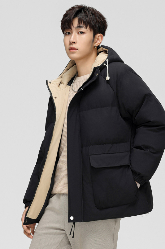 Férfi kapucnis pehelydzseki, hosszú fazon, 81-85% pehelytartalom, őszi 2025