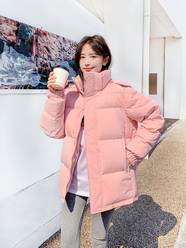 Libamellás télikabát, vastagított, kapucnis, rövid szabású, chenille-spandex anyag