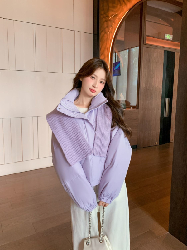 Jakna s puhom od patke, 51–55% punila, Chenille tkanina, ultra kratka duljina, stoje ovratnik