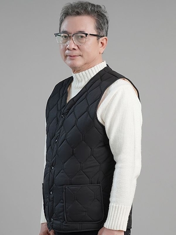 Férfi pamut mellény fleece bélés, külső nylon anyag, poliészter töltet, háromdimenziós zsebek