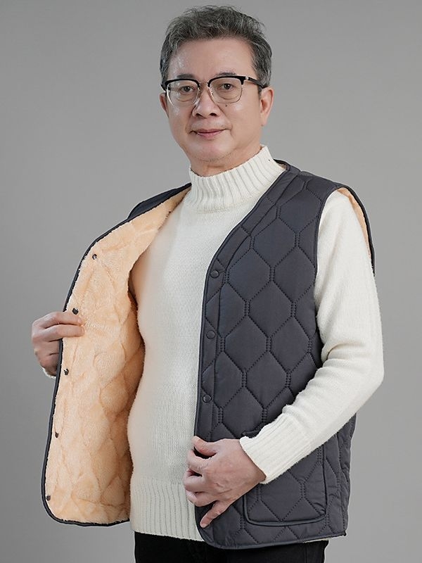 Férfi pamut mellény fleece bélés, külső nylon anyag, poliészter töltet, háromdimenziós zsebek