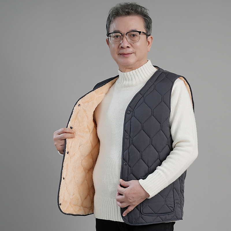 Férfi pamut mellény fleece bélés, külső nylon anyag, poliészter töltet, háromdimenziós zsebek