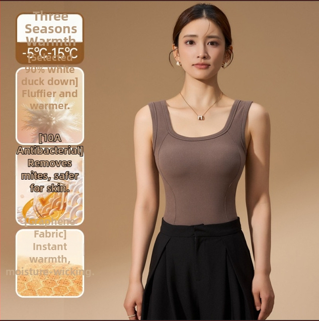 Жилет-стил интегриран сутиен с подплънки, графенова термозащита и 90% гъши пух, компресия на страничните гърди, тясно прилепващ