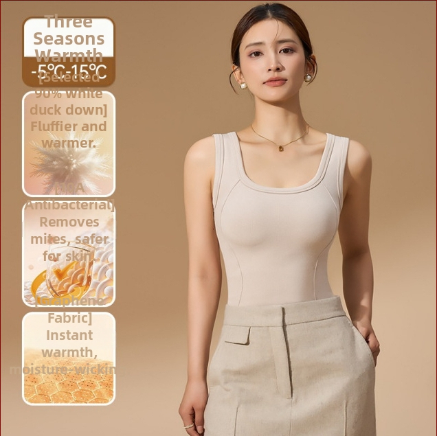 Жилет-стил интегриран сутиен с подплънки, графенова термозащита и 90% гъши пух, компресия на страничните гърди, тясно прилепващ