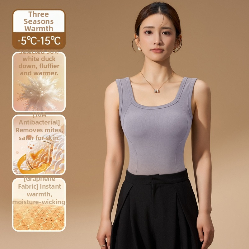 Жилет-стил интегриран сутиен с подплънки, графенова термозащита и 90% гъши пух, компресия на страничните гърди, тясно прилепващ