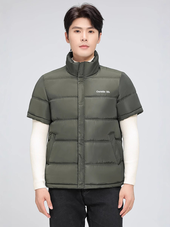 Vesta scurtă din bumbac, căptușită cu poliester, călduroasă și casual, croială lejeră pentru bărbați