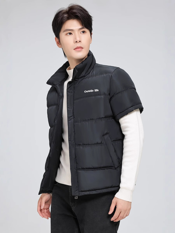 Vesta scurtă din bumbac, căptușită cu poliester, călduroasă și casual, croială lejeră pentru bărbați