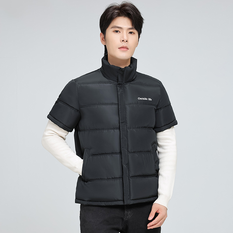 Vesta scurtă din bumbac, căptușită cu poliester, călduroasă și casual, croială lejeră pentru bărbați