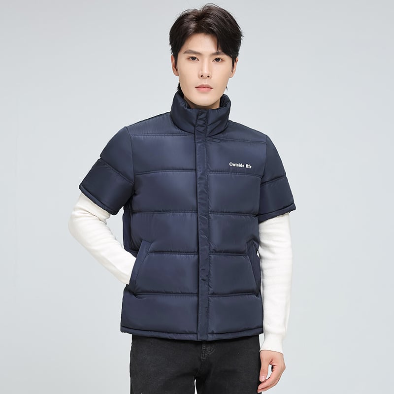 Vesta scurtă din bumbac, căptușită cu poliester, călduroasă și casual, croială lejeră pentru bărbați