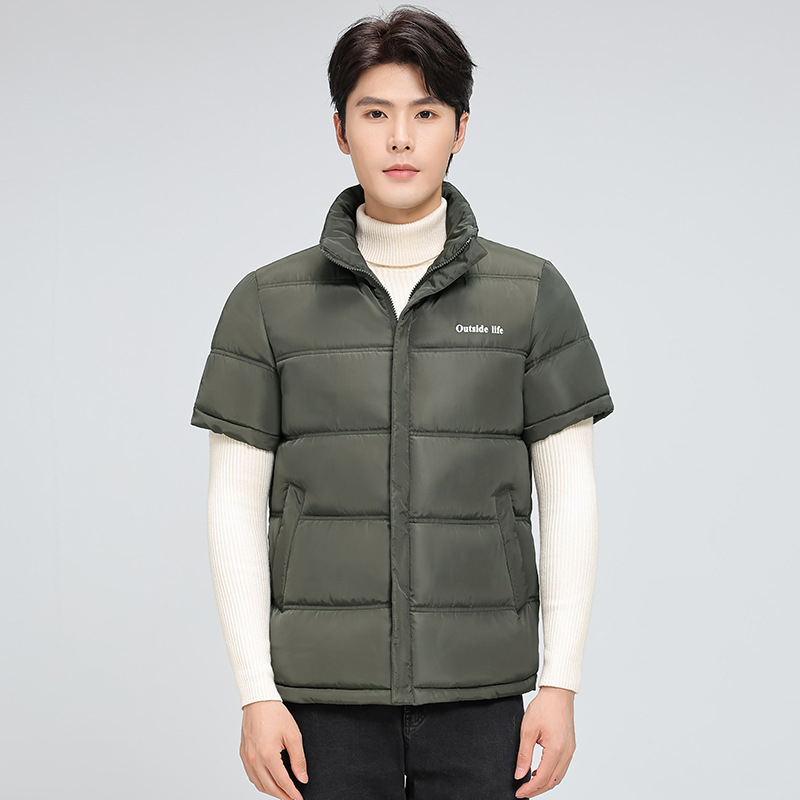 Vesta scurtă din bumbac, căptușită cu poliester, călduroasă și casual, croială lejeră pentru bărbați