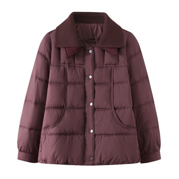 Moteriška žieminė striukė su pūko-pamato pildymu, užtrauktukas, storas poliesterio audinio (95%+), elegantiškas miesto stiliaus, žiema 2025