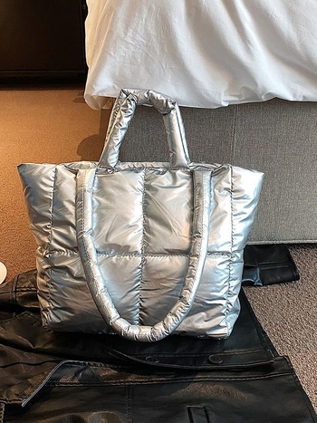 Geantă Tote din PU, stil urban minimalist, formă orizontală pătrată, fermoar, pentru utilizare zilnică