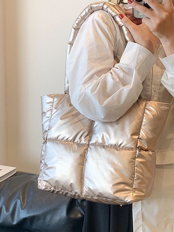 Geantă Tote din PU, stil urban minimalist, formă orizontală pătrată, fermoar, pentru utilizare zilnică