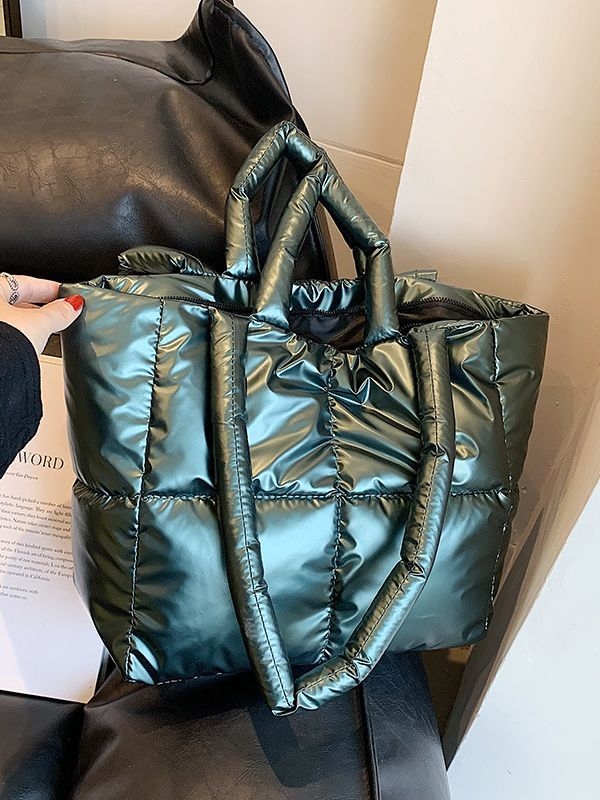 Geantă Tote din PU, stil urban minimalist, formă orizontală pătrată, fermoar, pentru utilizare zilnică