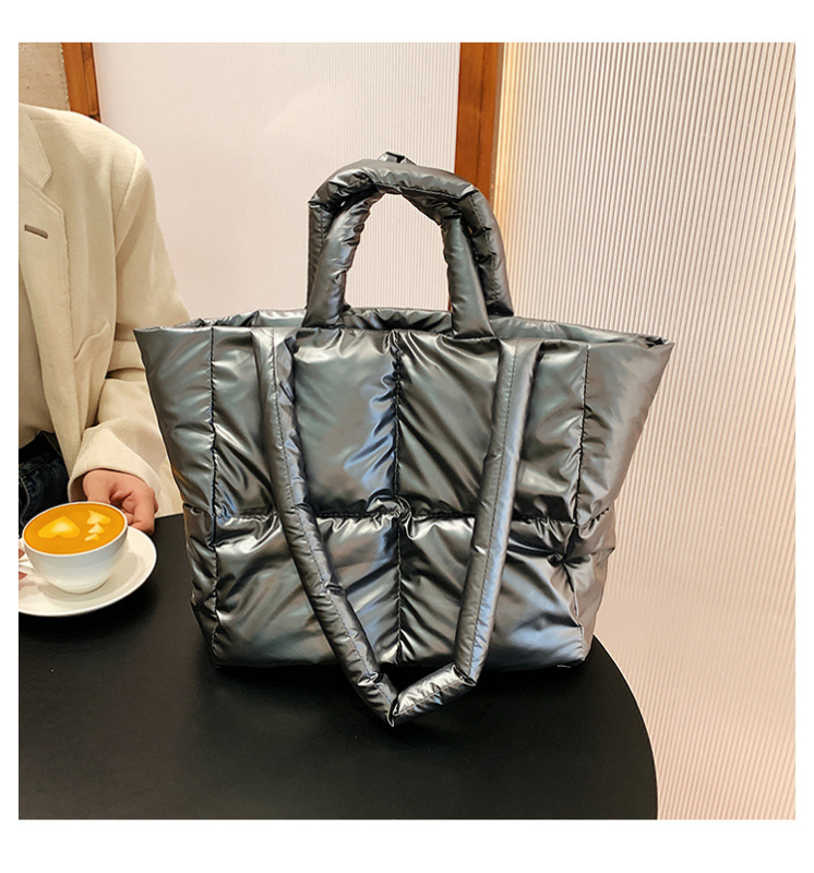 Geantă Tote din PU, stil urban minimalist, formă orizontală pătrată, fermoar, pentru utilizare zilnică