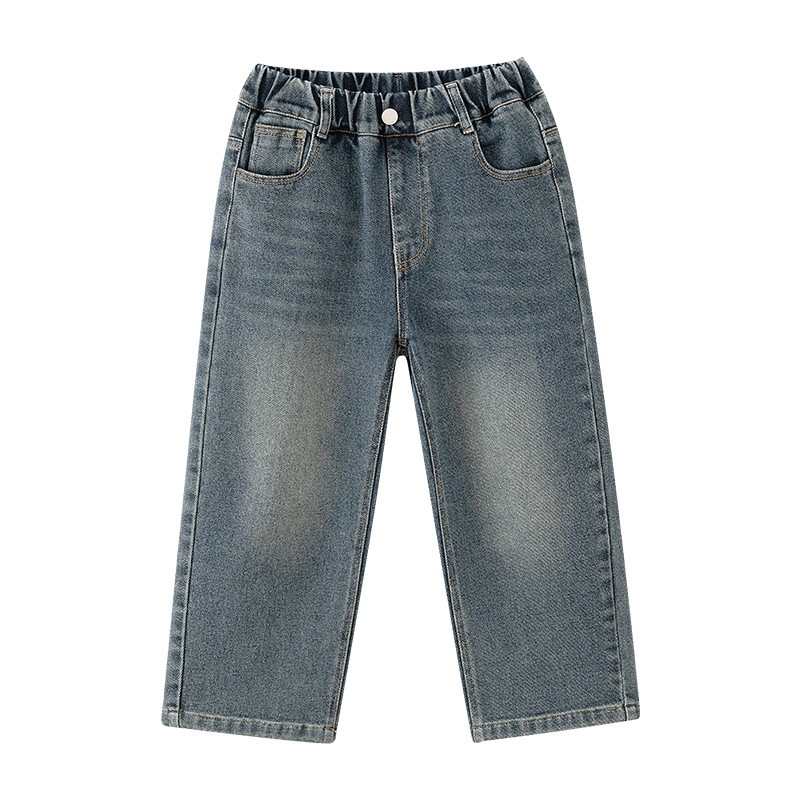 Dječje traperice s fleece podstavom, pamuk denim, visoki pas, ravni kroj, zatvaranje gumbom/zipom