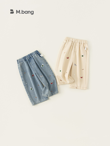 Pantaloni din denim cu căptușeală de fleece pentru fete; imprimeu desen animat; talie medie cu elastic; potriviți pentru primăvară și toamnă; pentru copii 3–8 ani