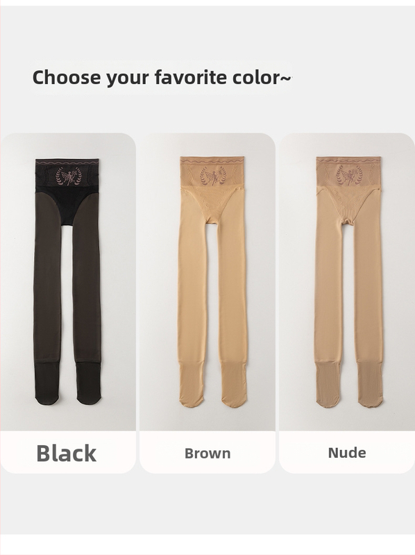 Colanți-ciorapi all-in-one cu controlul taliei și ridicare fesieri, căptuți cu fleece, cald și gros, 70-80% poliester, 30-50% spandex