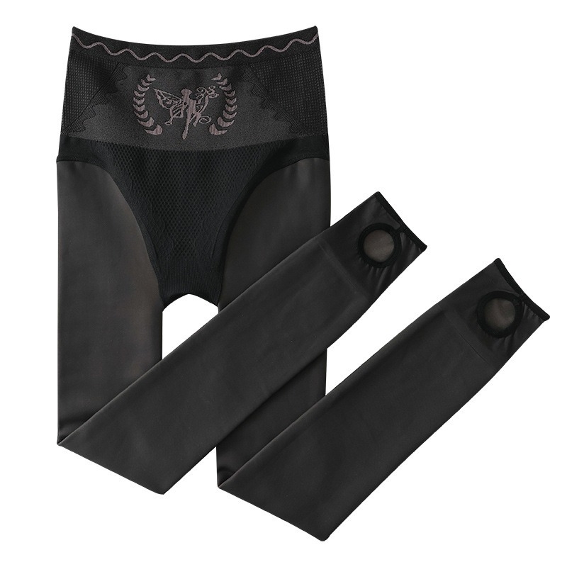 Colanți-ciorapi all-in-one cu controlul taliei și ridicare fesieri, căptuți cu fleece, cald și gros, 70-80% poliester, 30-50% spandex