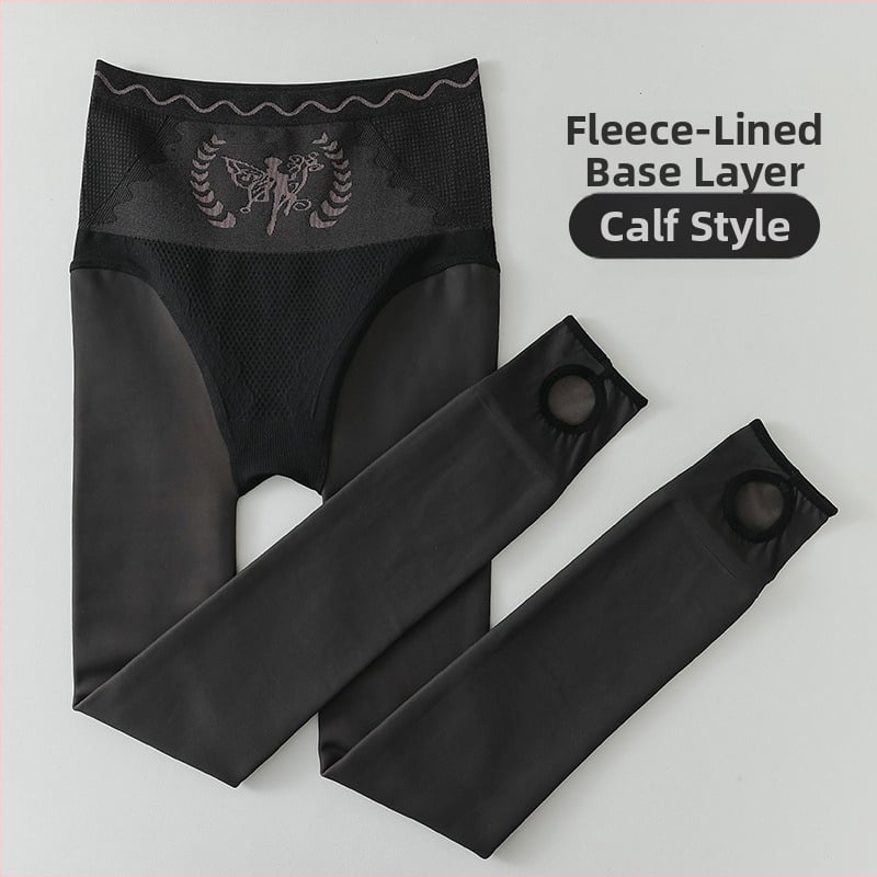 Colanți-ciorapi all-in-one cu controlul taliei și ridicare fesieri, căptuți cu fleece, cald și gros, 70-80% poliester, 30-50% spandex