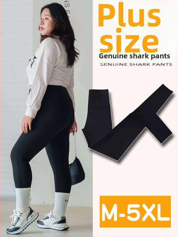 Nohavice za jogu Shark, plus size, fleecová výstelka, hrubé a teplé, vysoká elasticita, tesný strih, zmes polyesteru a spandexu (80-90% polyester, <30% spandex)
