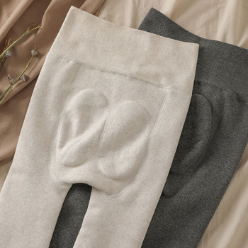 Colanți din bumbac, căptușiți cu fleece, talie înaltă, efect 3D de ridicare a feselor