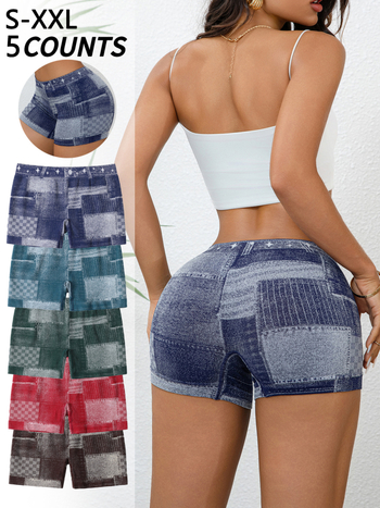 Ženske bezšivne hlače s denim teksturom, 3/4 duljine, najlon-spandeks, visoka elastičnost, uski kroj