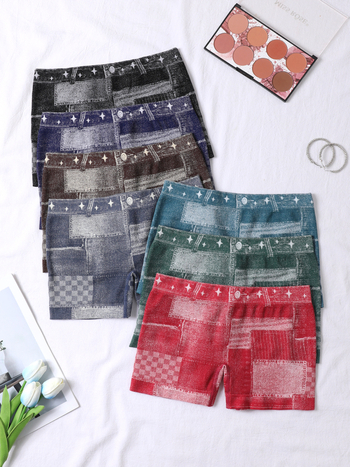 Ženske bezšivne hlače s denim teksturom, 3/4 duljine, najlon-spandeks, visoka elastičnost, uski kroj