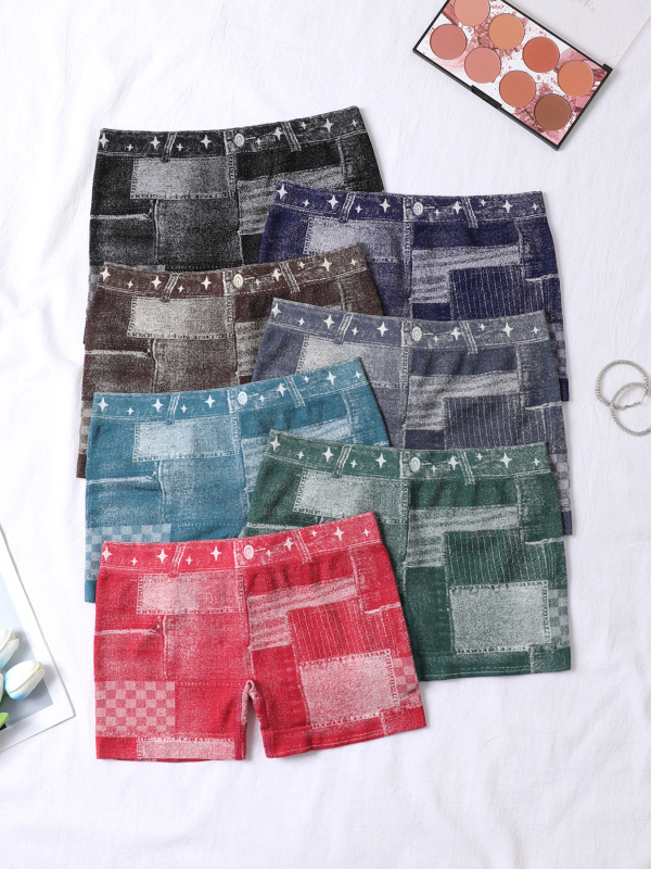 Ženske bezšivne hlače s denim teksturom, 3/4 duljine, najlon-spandeks, visoka elastičnost, uski kroj