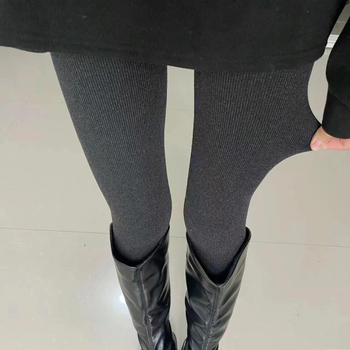 Zimske hlače-leggings s fleeceom, visokim strukom, vertikalne crte, debele i tople