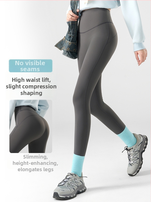 Pantaloni yoga cu căptușeală din fleece, talie înaltă, fără cusături, mulabili, lungime cropped, Sharkskin țesătură