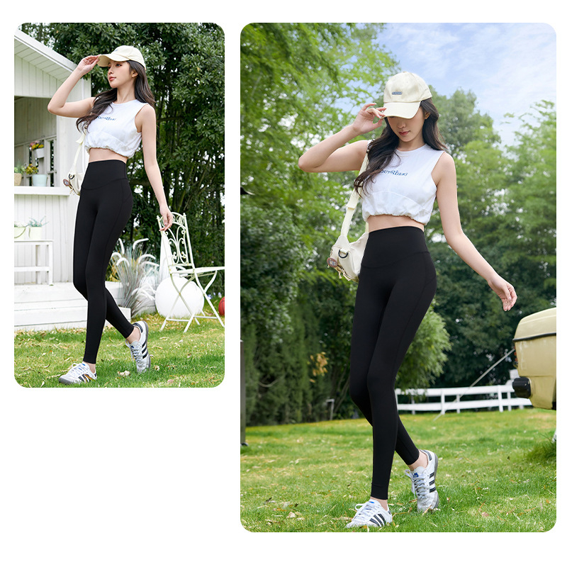 Pantaloni yoga cu căptușeală din fleece, talie înaltă, fără cusături, mulabili, lungime cropped, Sharkskin țesătură